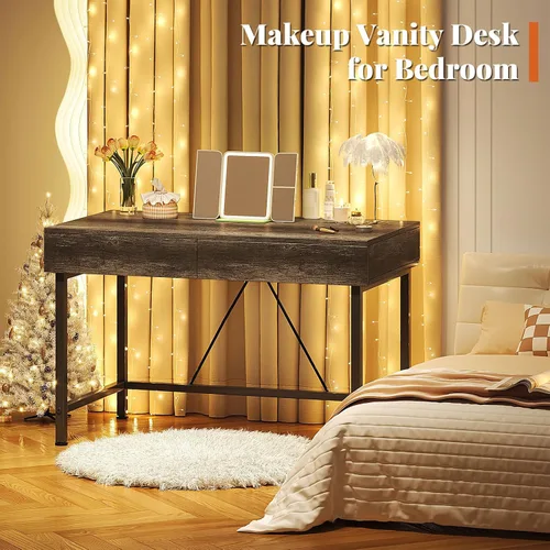 Miniatura 7 de VERMESS Escritorio pequeño de 40 pulgadas con cajones de madera, escritorio para niños para dormitorio, escritorios de trabajo para oficina en casa