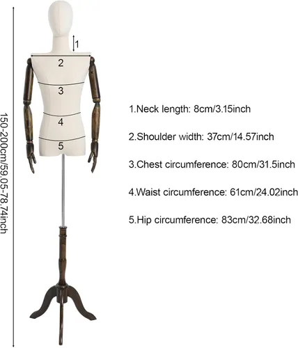 Miniatura 2 de Maniquí de mujer con soporte de trípode ajustable, cuerpo de maniquí de costura para mujer de 61 a 79 pulgadas, cuerpo de maniquí de costura