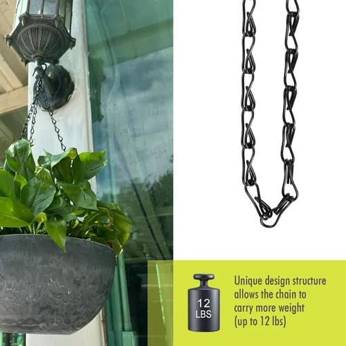 Miniatura 4 de Cadena de cesta colgante, cadenas negras de 3 puntos de 20 pulgadas con ganchos para cestas colgantes, macetas, perfectas para decoración de Negro-3