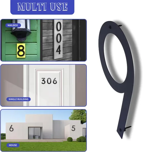 Miniatura 43 de Números de casa negros de metal moderno de 12 pulgadas para exterior, dirección flotante número 7 con kit de clavos para puerta