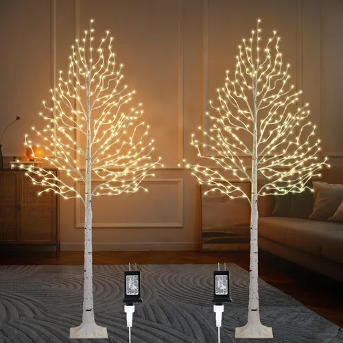 Miniatura 8 de Árbol de abedul iluminado de 6 pies con luces de hadas, 260 luces LED de abedul con temporizador para interiores y exteriores, hogar, dormitorio