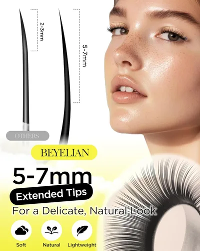 Miniatura 4 de BEYELIAN Extensiones de pestañas de 0.002 in, rizo C de 0.394 pulgadas, bandeja de color negro mate natural, extensiones de pestañas con volumen