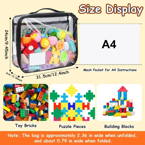 Miniatura 3 de Tesuko Paquete de 4 bolsas organizadoras de almacenamiento de juguetes para ladrillos Lego, juego de bloques de PVC transparente con cremallera