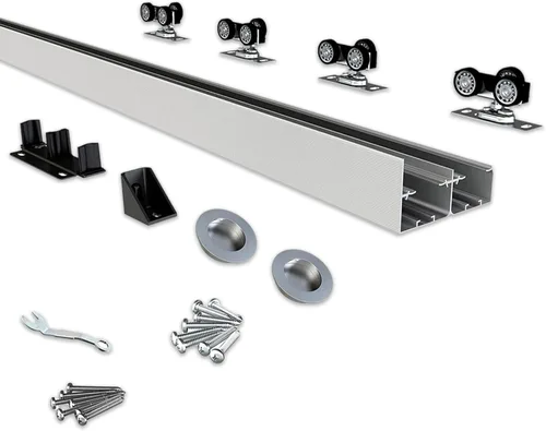 JUBEST Herrajes para puerta de derivación de 72 pulgadas, juego de herrajes de aluminio para puerta corrediza de armario con tirador de dedo