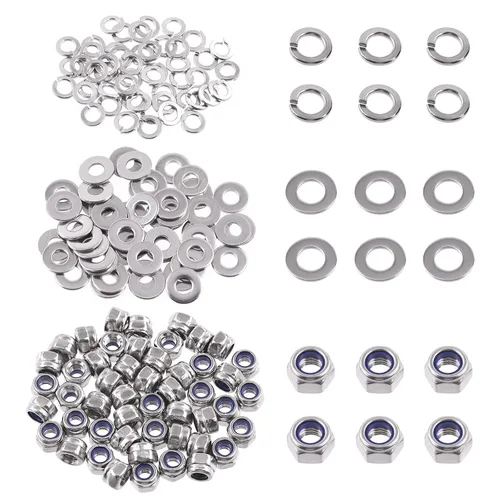 Miniatura 19 de Swpeet Kit de surtido de 150 piezas de tuercas hexagonales de bloqueo de acero inoxidable SAE 304 de 1/4"-20 y arandelas planas de 1/4