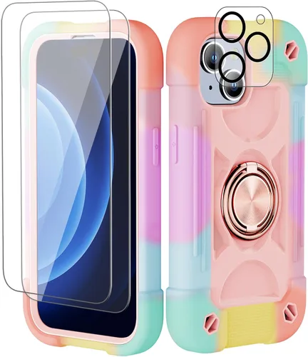 Miniatura 103 de Funda para iPhone 11 de 6.1 pulgadas con soporte de anillo, con 2 protectores de pantalla de vidrio, resistente a los golpes, resistente a