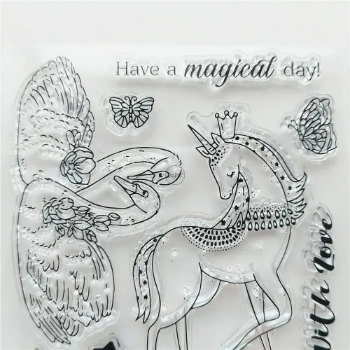 Miniatura 4 de DzIxY Swans Unicorn Sellos transparentes y troqueles de corte de metal para hacer tarjetas, kit de papel para álbumes de recortes, suministros
