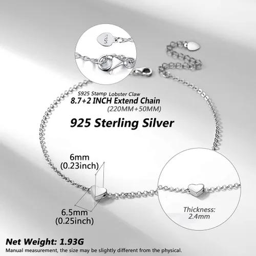 Miniatura 14 de Silvora Tobillera de plata de ley 925 para mujeres y hombres, tobilleras de corazón de eslabones cubanos para mujer, tobillera de playa con caja