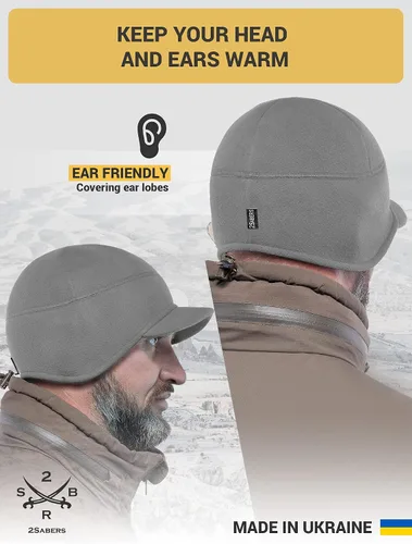 Miniatura 4 de 2SBR 2SABERS Gorro de invierno de forro polar con visera para hombre y mujer, con orejera, diseño de calavera