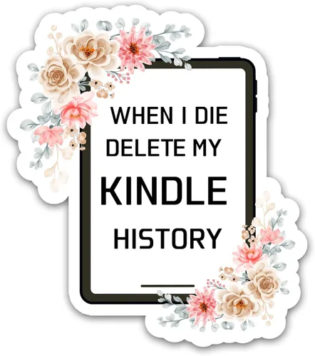 Miniatura 2 de 314PI 3 calcomanías minimalistas impermeables de vinilo negro con texto en inglés "When I Die Delete My Kindle History" para laptop, teléfono