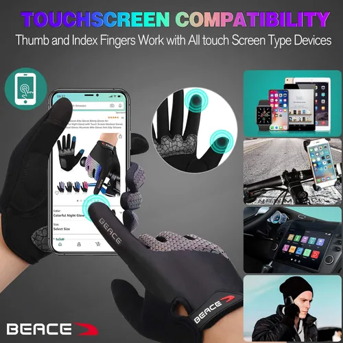 Miniatura 4 de BEACE Guantes de ciclismo, guantes de ciclismo para mujer (brillo nocturno colorido) con pantalla táctil, guantes de entrenamiento de dedo completo