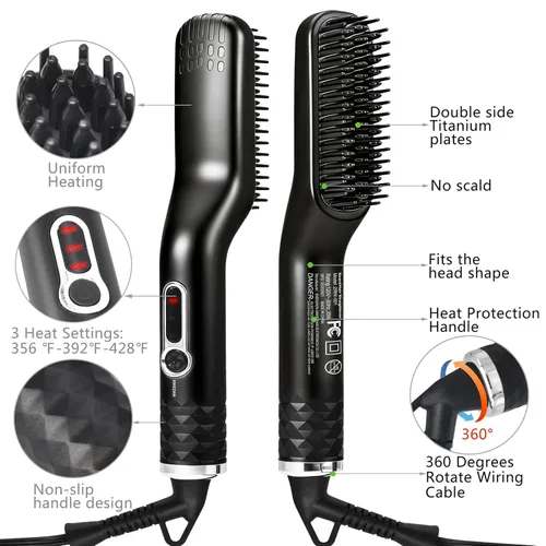 Miniatura 7 de Alisador de barba para hombres, cepillo térmico de alta calidad con función antiquemaduras, peine alisador de barba, regalo único para el día