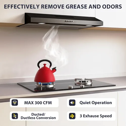 Miniatura 2 de Campana extractora de 30 pulgadas para debajo del gabinete, campana extractora de cocina convertible con conducto/sin conducto, ventilación ultra