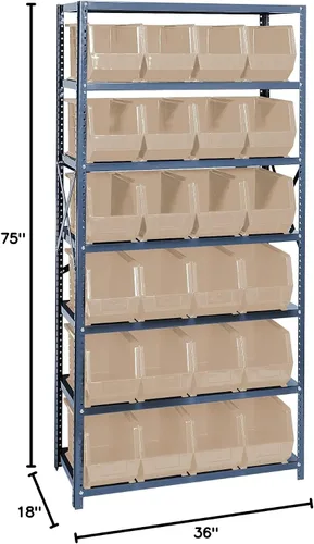 Miniatura 50 de Quantum QSBU-245BK Heavy Duty Shelving Unit with (7) Shelves and (24) QUS245 Black Bins for Garage Warehouse Storage Distribution 400 lb Load
