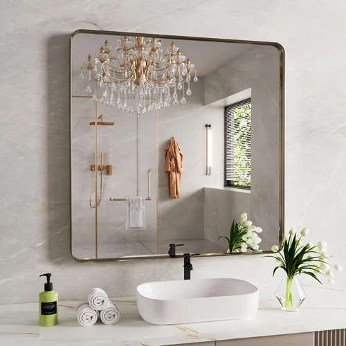 Miniatura 62 de JISOSO - Espejo de baño de 24x36 pulgadas con marco de metal cepillado color níquel, espejo con marco de metal cepillado plateado para pared, espejo