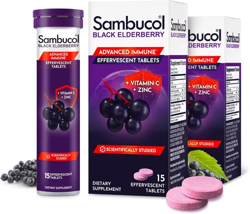 Miniatura 10 de Tabletas efervescentes de saúco negro Sambucol - Saúco con zinc y vitamina C para adultos, tabletas de saúco solubles, bayas - 15
