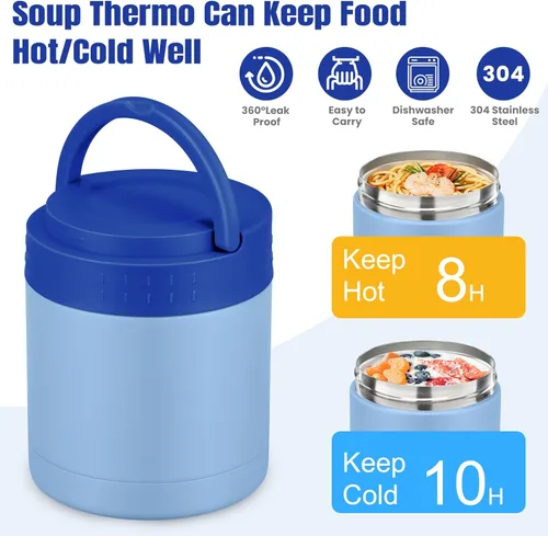 Miniatura 3 de HWONMTE Termo de sopa de 10.5 onzas para comida caliente, para niños y adultos, tarro de alimentos aislado con asa ancho de boca, recipientes de Azul