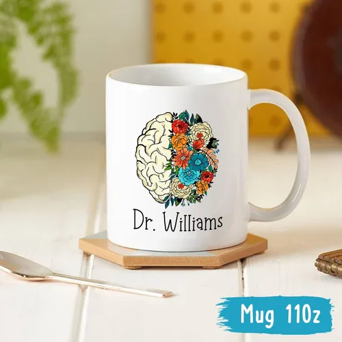 Miniatura 4 de Brains Neuro Floral Taza, Taza De Café De Neurociencia, Taza De Cerebro Floral Personalizada Para Neurólogo, Regalo De Neurocirujano, Taza De