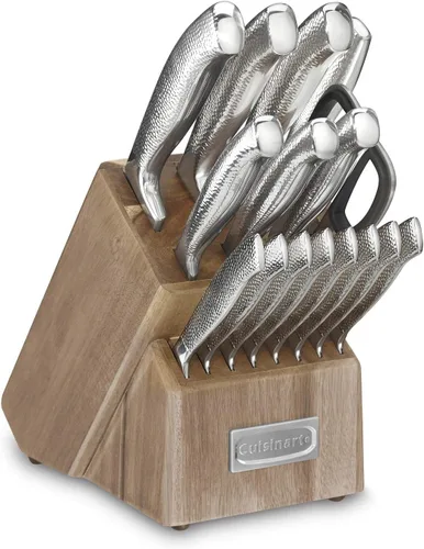 Cuisinart Juego de cuchillos forjados de acero inoxidable martillado clásico de alto carbono con guarniciones de hoja de funda (juego de 17 piezas)