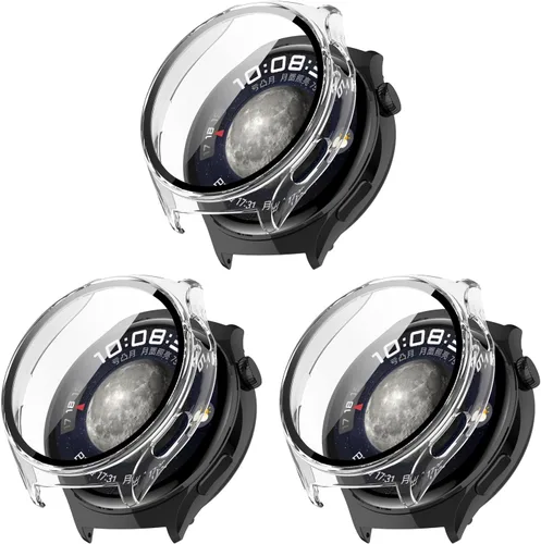 Miniatura 11 de PC+Funda protectora de pantalla de vidrio templado compatible con Huawei Watch 4, protector de pantalla para Huawei Watch 4, cobertura completa negro