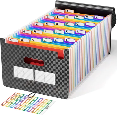 ABC life Organizador de archivos de acordeón de 26 bolsillos, soporte mensual expandible de alta capacidad para facturas y recibos con pestañas de