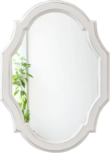 Espejos ovalados vintage para decoración de pared de sala de estar, 24 x 18 pulgadas, espejos blancos festoneados decorativos colgantes, marco de