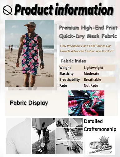 Miniatura 5 de JoZorro Conjunto de camiseta sin mangas con estampado floral para hombre, camiseta deportiva casual con estampado de lujo, ropa deportiva hawaiana