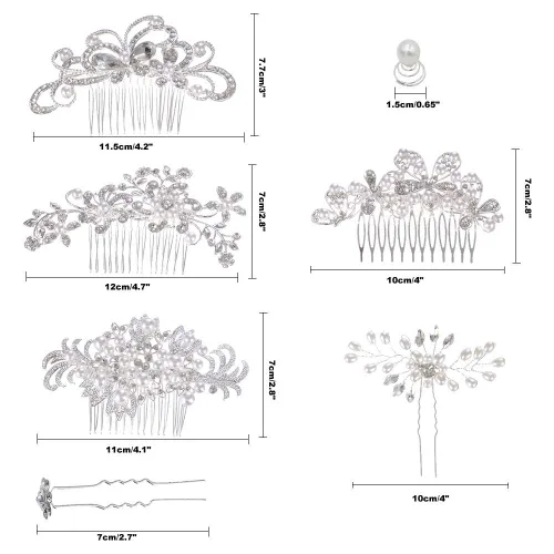 Miniatura 6 de inSowni Paquete de 32 peines laterales plateados para el cabello de boda, en forma de U y torsión, accesorios para novias, perlas de diamantes