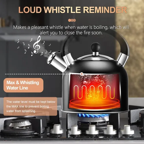 Miniatura 4 de SUSTEAS Hervidor de té – Hervidor silbante de 3.17 cuartos con mango ergonómico – Ollas de té de acero inoxidable de alta calidad para estufa
