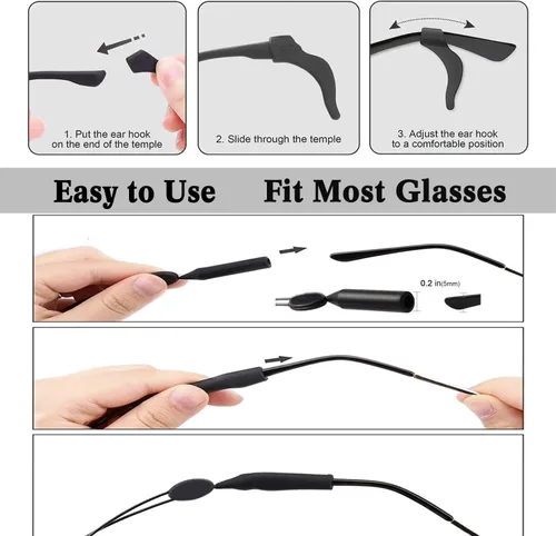 Miniatura 5 de YMCCOOL 20 pares de sujetadores antideslizantes para gafas con 3 correas ajustables para gafas, retenedor de gafas de cuerda deportiva