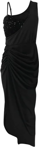 Miniatura 3 de YUTANRAL Vestidos ajustados de verano 2023 para mujer, sexy, de un hombro, de satén, fruncido, con abertura, para club, cóctel, vestidos formales