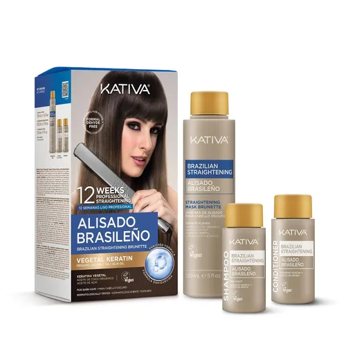 KATIVA Kit de alisado brasileño (morena), 12 semanas de uso doméstico, alisado profesional, con aceite de coco orgánico, aceite de acai y queratina,