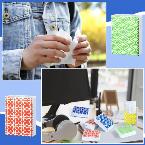 Miniatura 7 de Yinder Paquete de 120 pañuelos de bolsillo de tamaño de viaje, 3 capas, papel facial geométrico a granel, pequeños pañuelos para billetera