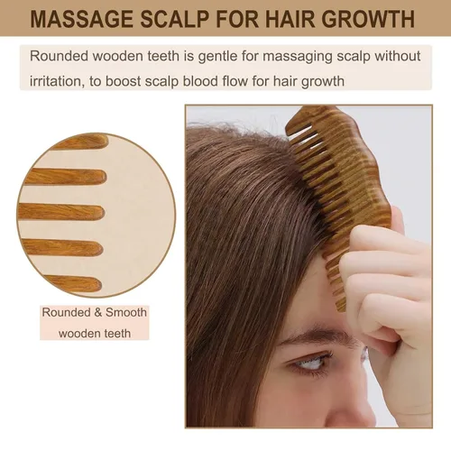 Miniatura 6 de Peine de madera con dientes anchos, peine para el cabello para mujeres, masaje del cuero cabelludo y distribuye aceites