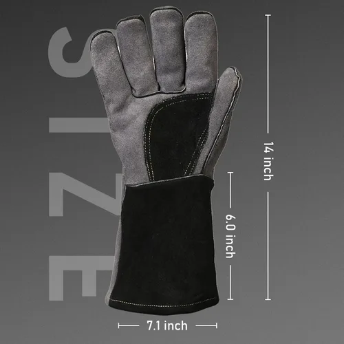 Miniatura 2 de YESWELDER Guantes de soldadura de forja de cuero, resistentes al fuego, 14 pulgadas, con costuras de Kevlar, guantes resistentes para Mig, Tig