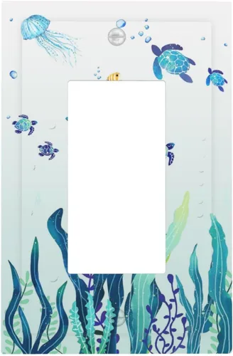 Miniatura 2 de Tortugas Marinas de Pared Océano Hierba Medusas Peces Algas Marinas Burbujas Placa de Pared Individual Rocker/Decora 1 Gang Cubierta de Interruptor