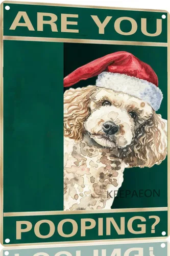 Miniatura 31 de Letrero de metal con texto en inglés "Beagle" Are You Pooping de 12 x 8 pulgadas, letrero de Navidad vintage, con sombrero de Papá Noel, divertido