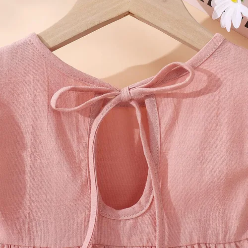 Miniatura 5 de Vestido de verano para niña pequeña de algodón lino con volantes halter sin mangas para niños casual playa fiesta 2-7 años