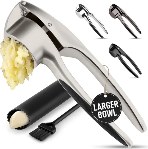 Miniatura 29 de Zulay Kitchen - Juego grande de prensa de ajo, cuenco más grande, acero inoxidable, a prueba de óxido, para lavavajillas, pica y exprime, limpieza