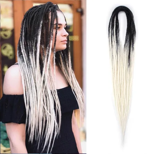 Miniatura 20 de Extensiones de rastas trenzadas bohemias de 24 pulgadas, 10 hebras de rastas sintéticas rizadas color marrón degradado con trenza de caja, rastas