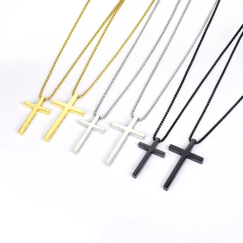 Miniatura 7 de Collar de cruz para hombre, cadena colgante de acero inoxidable, joyería de cadena, relleno de calcetín de Navidad, bautismo cristiano, regalos