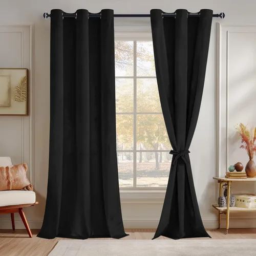 Miniatura 115 de JIUZHEN - Cortinas de terciopelo gris de 63 pulgadas opacas para sala de estar - Cortinas gruesas de terciopelo con ojales para ventana