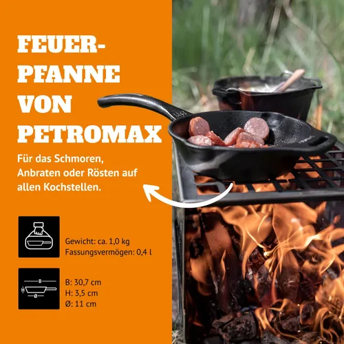 Miniatura 2 de Petromax Sartén de hierro fundido para cocina o campamento, utensilios de cocina pre-sazonados para fogata o horno y estufa casera, conduce el calor