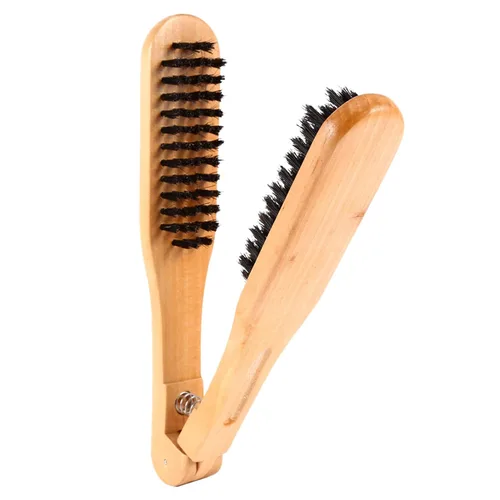 Miniatura 2 de Peine de peluquería antiestático de doble cara y cerdas de madera - Cepillo alisador con abrazadera para el cabello para peluquería profesional