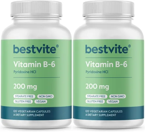 Miniatura 8 de BESTVITE Vitamina B-6 200 mg (120 cápsulas vegetarianas) - Sin estearatos - Sin agentes de flujo - Vegano - Sin OMG - Sin gluten