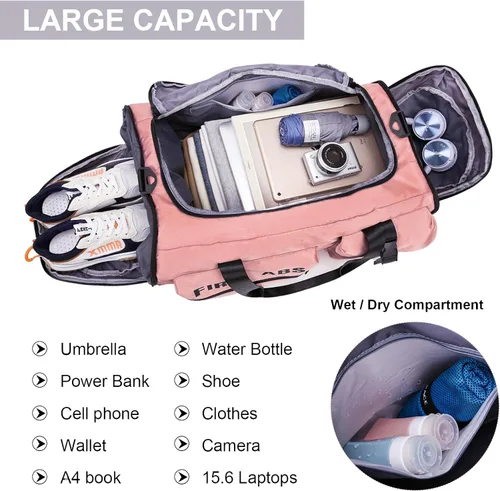Miniatura 5 de Eslcorri Bolsa de viaje de 65L para mujer, bolsa de gimnasio deportiva grande 3 en 1, Púrpura, Bolsas de lona