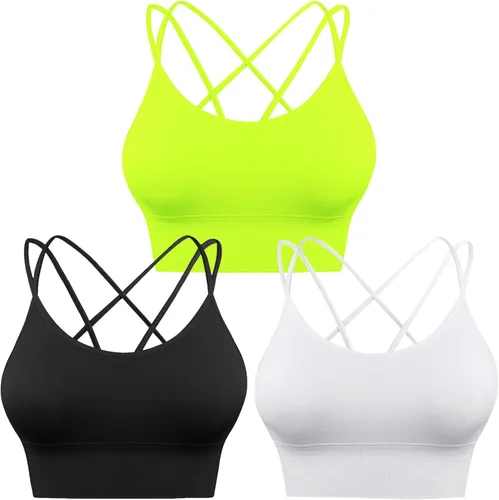 Sykooria 3 Pack Strappy Sports Bra for Women Sexy Crisscross for Yoga Running Athletic Gym Workout Fitness Tank Tops