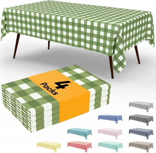 Miniatura 51 de Smiry Paquete de 3 Manteles Desechables de Cuadros Gingham Color Caqui - 54" x 72" Mantel de Plástico de Servicio Pesado, Cubiertas de Mesa