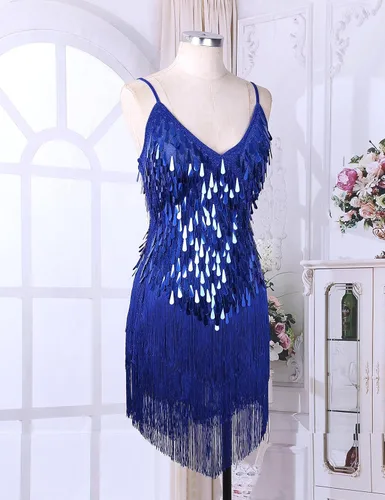 Miniatura 6 de Sywiyi Wonen's - Vestido de baile con flecos y lentejuelas brillantes, tango latino, Samba, con borlas y flecos, vestido de fiesta de noche