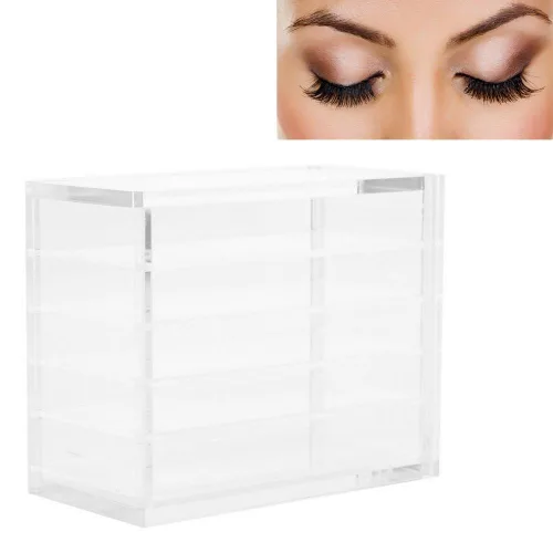 Estuche transparente de 5 capas para pestañas postizas con paletas de pegamento y soportes para injertos, compacto, apilable, caja de almacenamiento